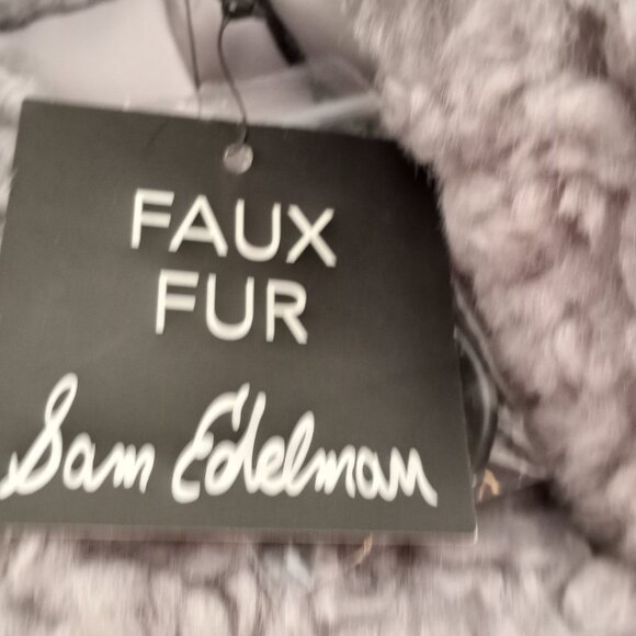 'SAM EDELMAN' Grey Hooded Faux Fur Coat Size XL NWT - Picture 9 of 14